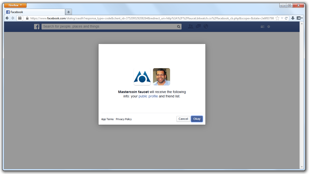 An image of the Facebook authentication
